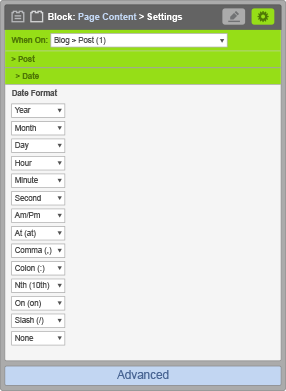 Page Content Block - When On Blog Post - Date Settings