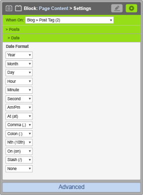 Page Content Block - When On Blog Post Tag - Date Settings