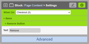Page Content Block - When On Checkout - Remove Button Settings